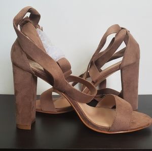 Rue21 Faux suede taupe ankle wrap heels- 10